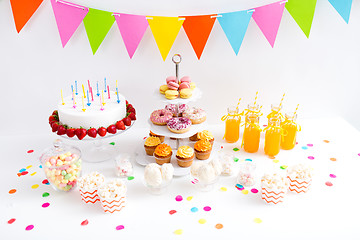 Image showing food and drinks on table at birthday party