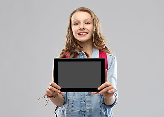 Image showing student girl with school bag and tablet computer