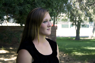 Image showing Beautiful Girl in the Park in a Black Dress