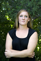 Image showing Beautiful Girl in the Park in a Black Dress