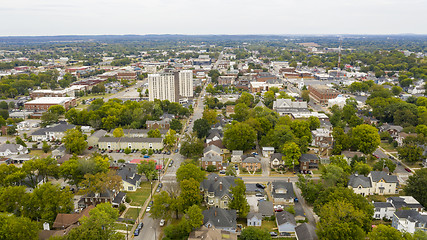 Image showing Overcast Day Aerial View over the Urban Downtown Area of Bowling