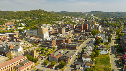 Image showing Bright and Sunny Day Aerial View Over Clarksburg West Virginia