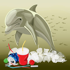 Image showing Environment Pollution Illustration And Dolphin