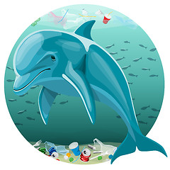 Image showing Environment Pollution Illustration And Dolphin