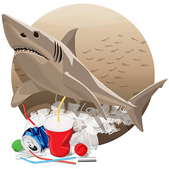 Image showing Environment Pollution Illustration And Shark