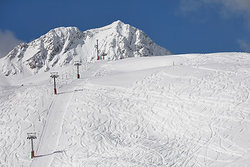 Image showing Skiing slopes sunny weather