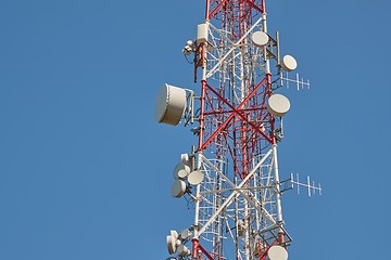 Image showing Transmitter towers, blue sky