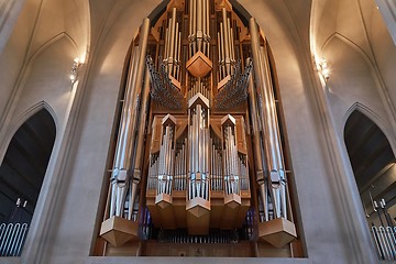 Image showing Modern Cathedral Interior, church organ pipes