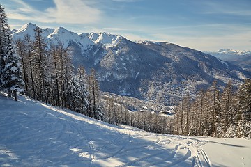 Image showing Skiing slopes from the top