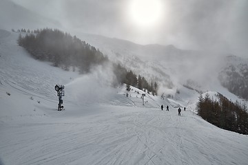 Image showing Skiing slopes from the top