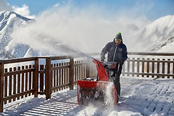 Image showing High mountain ski resort plowing snow