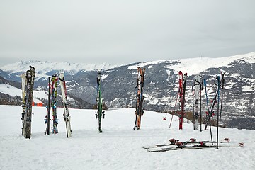 Image showing Skis on top of the slopes