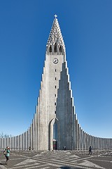 Image showing Reykjavik cathedral exterior viewed from a street