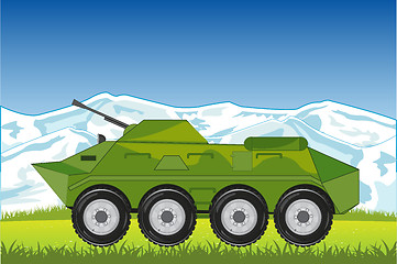 Image showing Military transport with weapon on background of the nature