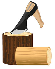 Image showing Axe in log on white background is insulated