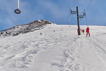 Image showing Skiing slopes sunny weather