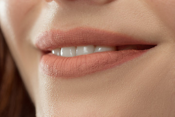 Image showing Perfect Lips. Sexy Girl Mouth close up. Beauty young woman Smile.