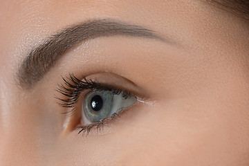 Image showing The close up eyes on face of young beautiful caucasian girl