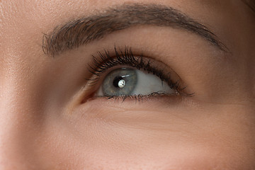 Image showing The close up eyes on face of young beautiful caucasian girl