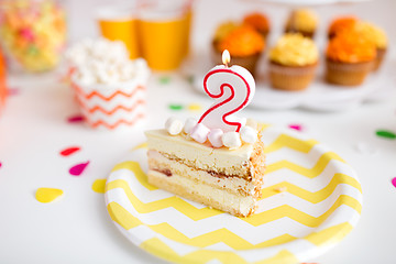 Image showing piece of cake on plate at birthday party