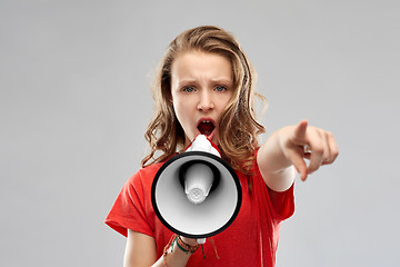 Image showing angry teenage girl speaking to megaphone