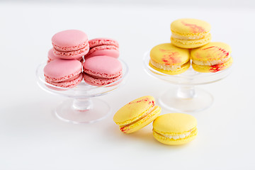 Image showing macarons on glass confectionery stand