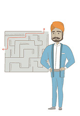 Image showing Businessman looking at labyrinth with solution.