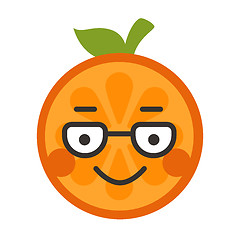 Image showing Emoji - smart smiling orange with glasses. Isolated vector.