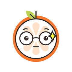 Image showing Emoji - smart smiling orange with glasses. Isolated vector.