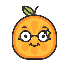 Image showing Emoji - smart smiling orange with glasses. Isolated vector.