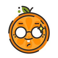 Image showing Emoji - smart smiling orange with glasses. Isolated vector.