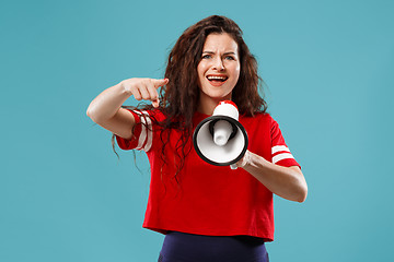 Image showing Woman making announcement with megaphone