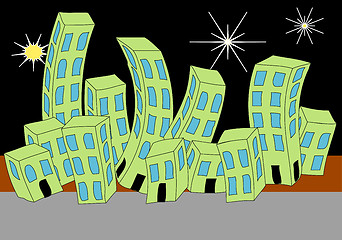 Image showing Cartoon Town Night Skyline