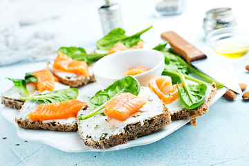 Image showing bread with cheese and salmon