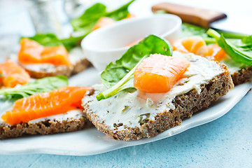 Image showing bread with cheese and salmon