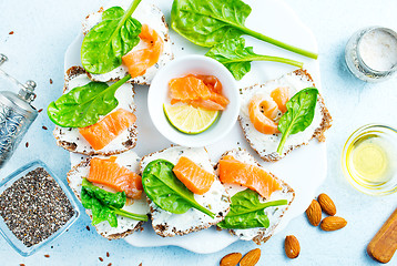 Image showing bread with cheese and salmon