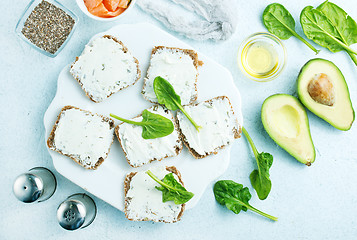 Image showing bread with cheese and salmon