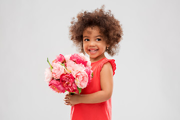 Image showing happy little african american girl with flowers