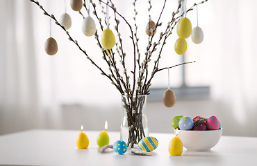 Image showing pussy willow branches decorated by easter eggs