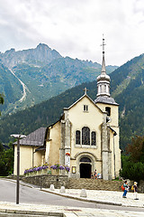 Image showing Church in Chamonix, France, French Alps in winter, street view a