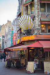 Image showing small alley with many restaurants in Brussels, Belgium