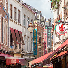 Image showing small alley with many restaurants in Brussels, Belgium