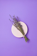 Image showing Organic lavender bunch on a ceramic plate.