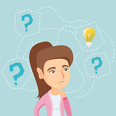 Image showing Young woman thinking about new idea for business.