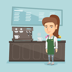 Image showing Barista standing near coffee machine.