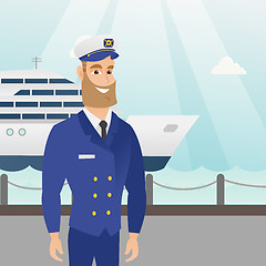 Image showing Caucasian ship captain in uniform at the port.