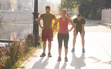 Image showing group of young people jogging in the city