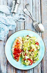 Image showing fried chicken breast and salad