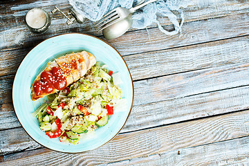 Image showing fried chicken breast and salad