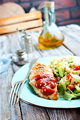 Image showing fried chicken breast and salad